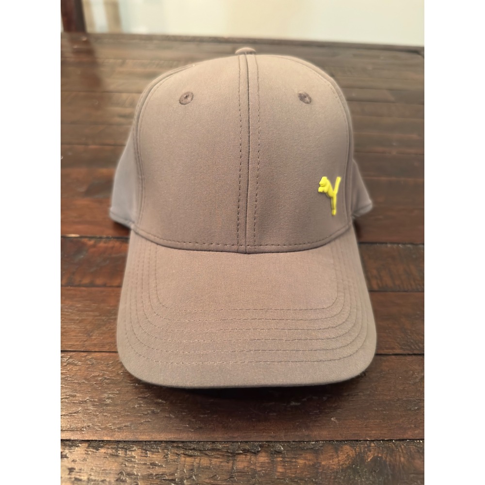 Puma Grey Baseball Cap Lime Green Embroidered Cat Logo Adjustable Athletic Hat